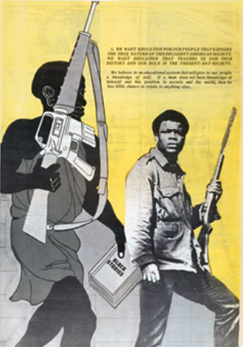 Dessin d’Emory Douglas illustrant le point 5 du Programme en 10 points du BPP et la doctrine de l’autodéfense armée