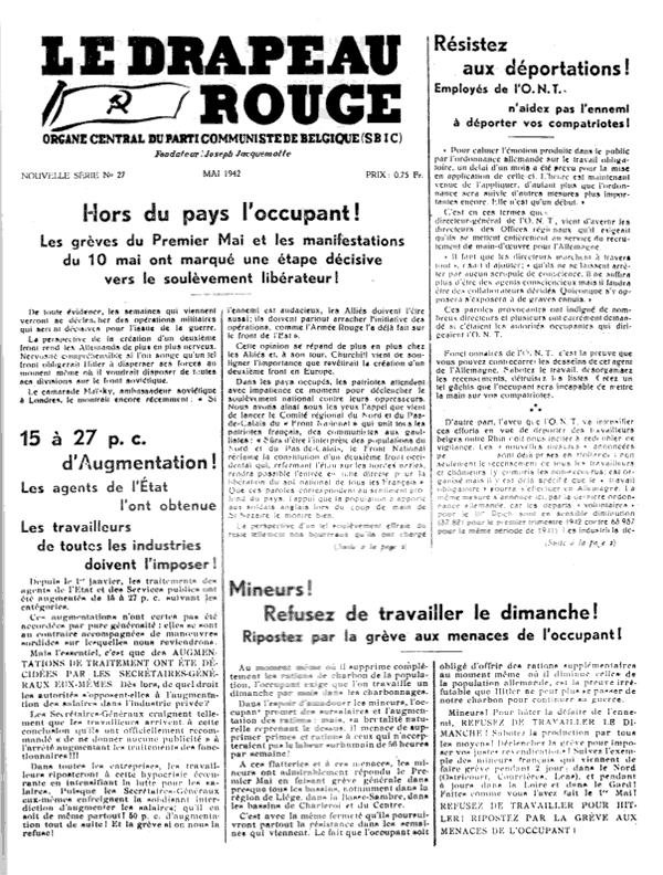 La une du Drapeau Rouge clandestin après la vague de grèves de mai 1942
