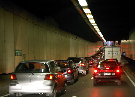 Le tunnel Léopold II en heure de pointe