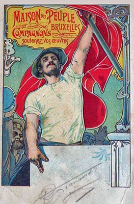 Affiche de Jules van Biesbroeck pour l’ouverture de la Maison du Peuple (construite par Victor Horta) à Bruxelles en 1899