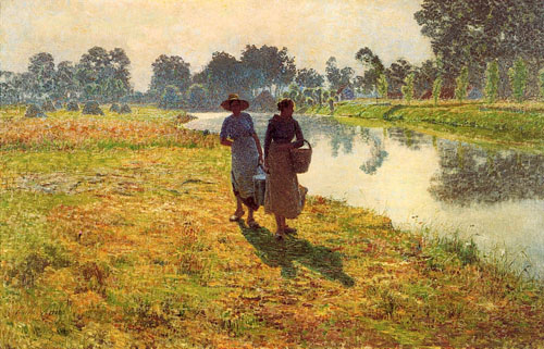 Émile Claus - Jeunes paysannes marchant sur les bords de la Lys