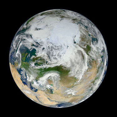 La Terre. Image synthétisée à partir de données d’un satellite de la NASA.