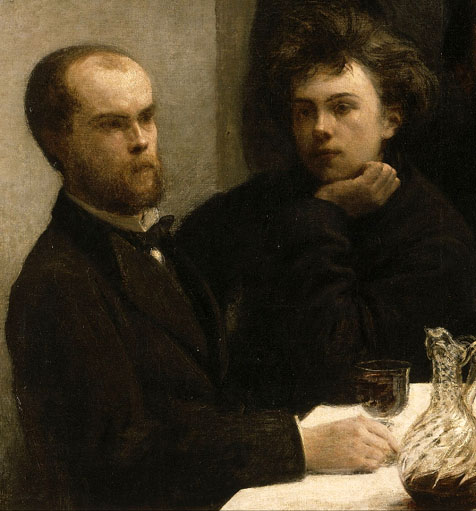 Henri Fantin-Latour , "Coin de table", 1872 - gros plan sur Paul Verlaine et Arthur Rimbaud