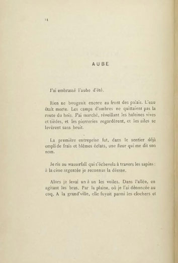 Une page des Illuminations, de l’édition de 1886