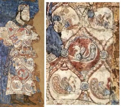 Ambassadeur sassanide avec le symbole de l’empire sassanide qu’est l’oiseau fabuleux le Simorgh, vers 648–651