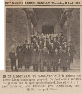 Photographie présentant l’ouverture du congrès dans le quotidien néerlandais Leidsch Dagblad, 1928.