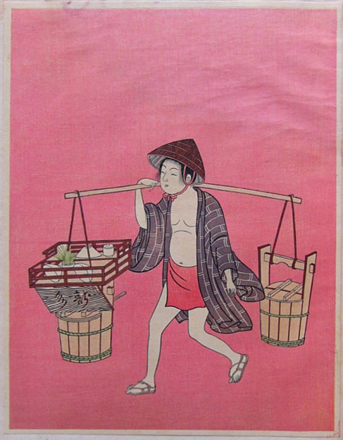 Estampe présentant un Petit vendeur d’eau, par Suzuki Harunobu, milieu du 18e siècle