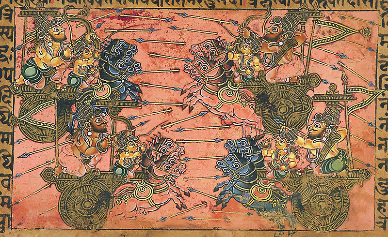 Affrontement entre Kripat et Shikhandi dans le Mahâbhârata. Vers 1670.