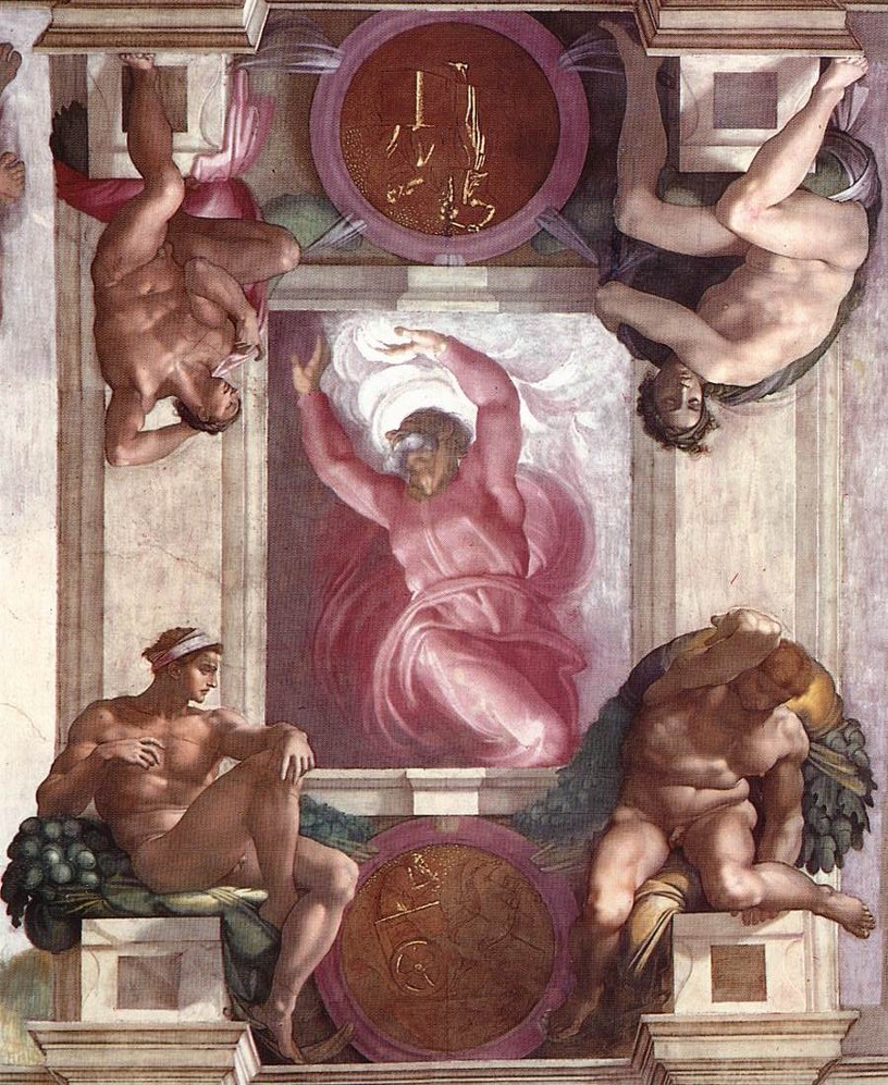 Le caractère colossal et lascif des nus masculins qu’on trouve autour des figures religieuses est tout à fait représentatif d’un état d’esprit décadent propre à la papauté de l’époque