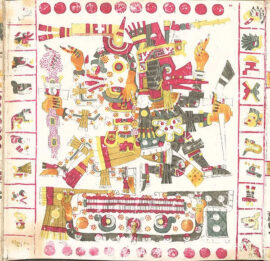 Le dieu de la mort Mictlantecuhtli et le dieu créateur Quetzalcoatl dans un texte aztèque, au 15e siècle