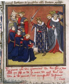 Jean II adoubant des chevaliers, Enluminure du 15e-16e siècle