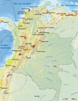 Densité démographique en Colombie (wikipedia)