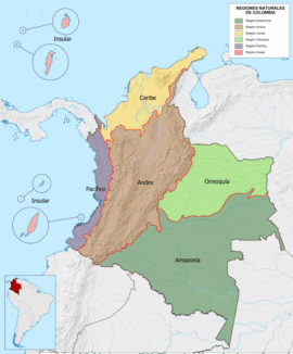 Les cinq zones régionales en Colombie (wikipedia)