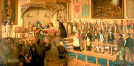 Tableau de 1950 de Luis Vergara Ahumada montrant la signature de l’acte d’indépendance 150 ans auparavant