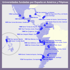 Les universités fondées dans l’empire colonial espagnol : pour l’Argentine actuelle, on a l’Université de Córdoba en 1613, alors que celle de Buenos Aires n’a été fondée qu’après l’indépendance, en 1821