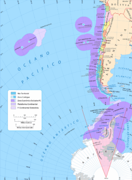 Le Chili « tricontinental » actuel comme il se représente, avec ses revendications maritimes