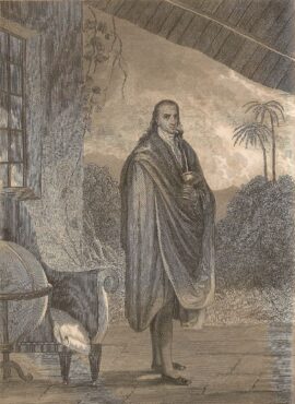 José Gaspar Rodríguez de Francia buvant un mate dans une bombilla (lithographie, 1838)