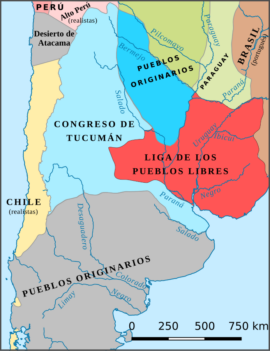 La « ligue des peuples libres » s’unit à ce qui deviendra l’Argentine (wikipedia)