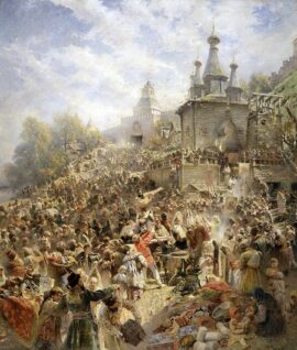 Constantin Makovski, [Le marchand Kuzma] Minin sur la place de Nizhny Novgorod, appelant les gens à faire un don [afin de former des milices patriotiques], 1896
