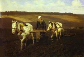 Léon Tolstoï labourant un champ