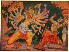 Dans le Śatapatha brāhmaṇa, Vishnou prend une forme mi-humaine mi-lion pour tuer le roi Hiraṇyakaśipu