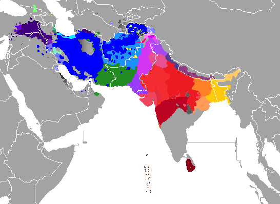 Carte des langues indo-iraniennes (wikipédia)