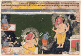 Manuscrit du 17e siècle : Vyasa, censé être l’auteur du Mahābhārata, le conte à Ganesha