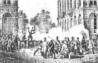 23 septembre 1830 : artillerie des patriotes devant le parc de Bruxelles