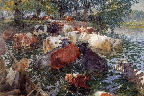 Émile Claus - Vaches traversant la Lys / Passage des vaches