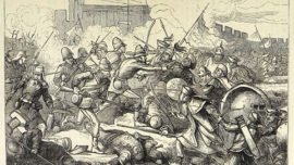 Représentation britannique de la prise des forts du Peï-Ho en 1860, avec les troupes franco-britanniques menant une vaste offensive contre la Chine, amenant l’occupation de Tianjin, puis de Pékin.