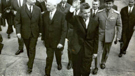 Alexander Dubček, Ludvik Svoboda et Nicolae Ceaușescu à Prague