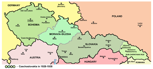 La Bohème, la Moravie et la Silésie, la Slovaquie et l’Ukraine carpathique tout à l’Est