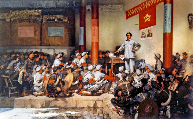 Décembre 1929 : Mao Zedong durant son allocution à la Conférence de Gutian, Conférence au cours de laquelle le rôle de l'Armée rouge chinoise a été largement clarifié
