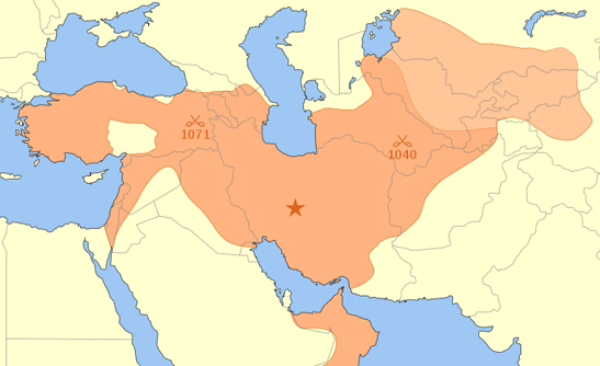 Le Grand Empire seldjoukide à son apogée, à la mort de Malik Shah Ier en 1092, source wikipédia