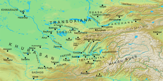 Le Khorassan aux 7-8e siècle de notre ère, source wikipédia