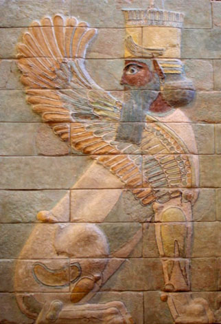 Sphinx du palais de Darius à Suse, briques siliceuses à glaçure, vers 510 avant notre ère