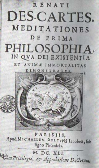 Page de titre de la première édition des Méditations métaphysiques, 1641.