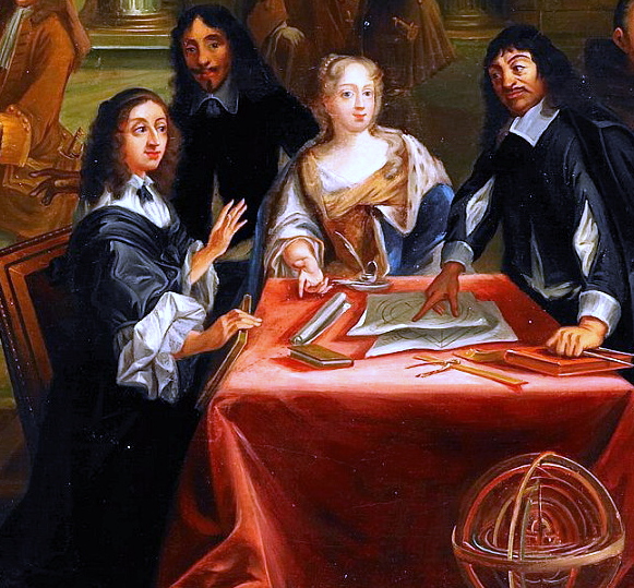 René Descartes (tout à droite) avec la reine suédoise Christine, peinture de Nils Forsberg d’après Pierre Louis Dumesnil (1698-1781).