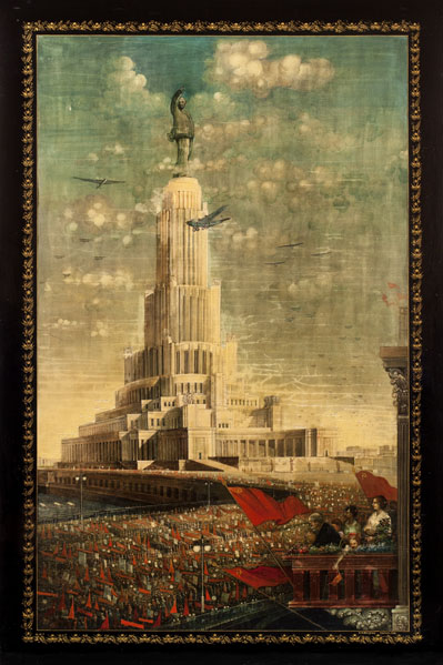 Une peinture d’Alexandre Kotyagine mettant en scène le Palais des Soviets