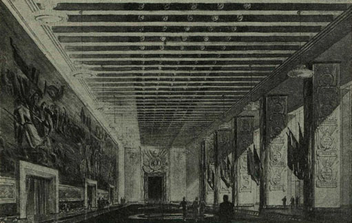 La salle des héroïques de la guerre civile, avec la prise du palais d’Hiver comme thème central, sur une suggestion de Staline