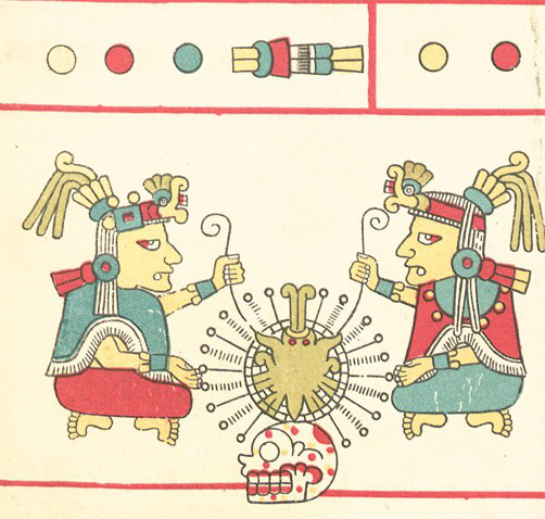 L’entité suprême Ometeotl (deux-énergie) chez les Aztèques, representé en termes de dualité par le dieu Ometecuhtli et la déesse Omecihuatl