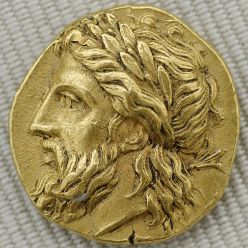 Statère d’or avec la tête du dieu Zeus orné de lauriers, Asie Mineure, 360-340 avant notre ère
