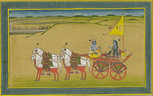 Krishna et Arjuna. Peinture du XIXe siècle, Inde.