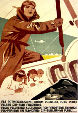 Affiche de 1934 de Maria Bri-Bein à destination de la population sibérienne khakasse, promouvant le dépassement du patriarcat, de l’illettrisme, des formes moyenâgeuses