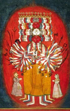 Krishna révélant à Arjuna sa forme universelle, vers 1740