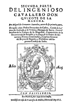 La première édition de la seconde partie de Don Quichotte, en 1615