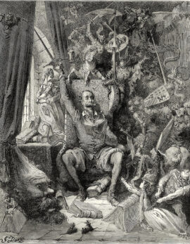 Don Quichotte, hidalgo à qui les romans de chevalerie ont tourné la tête, une illustration du Français Gustave Doré au 19e siècle