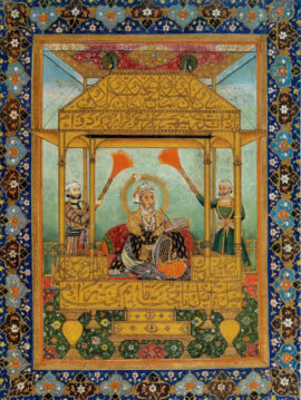 L’empereur déchu Bahadûr II présenté comme un calligraphe, milieu du 19e siècle